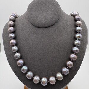 Sterling Silver 925 Freshwater Pearl Necklace 18in Gray Beaded 55.76g Strand